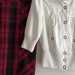 Charlotte Russe White Jacket and Red Plaid Skirt